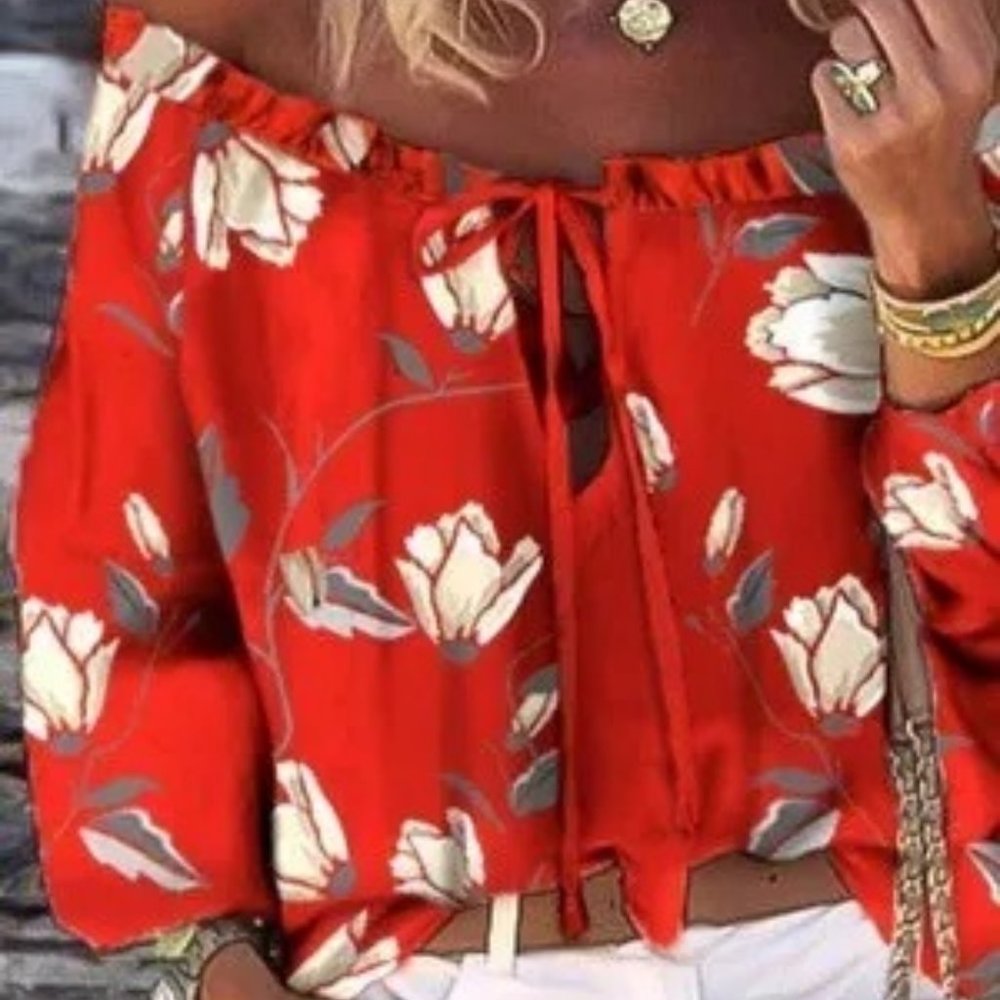 Red Boho Off the Shoulder Blouse